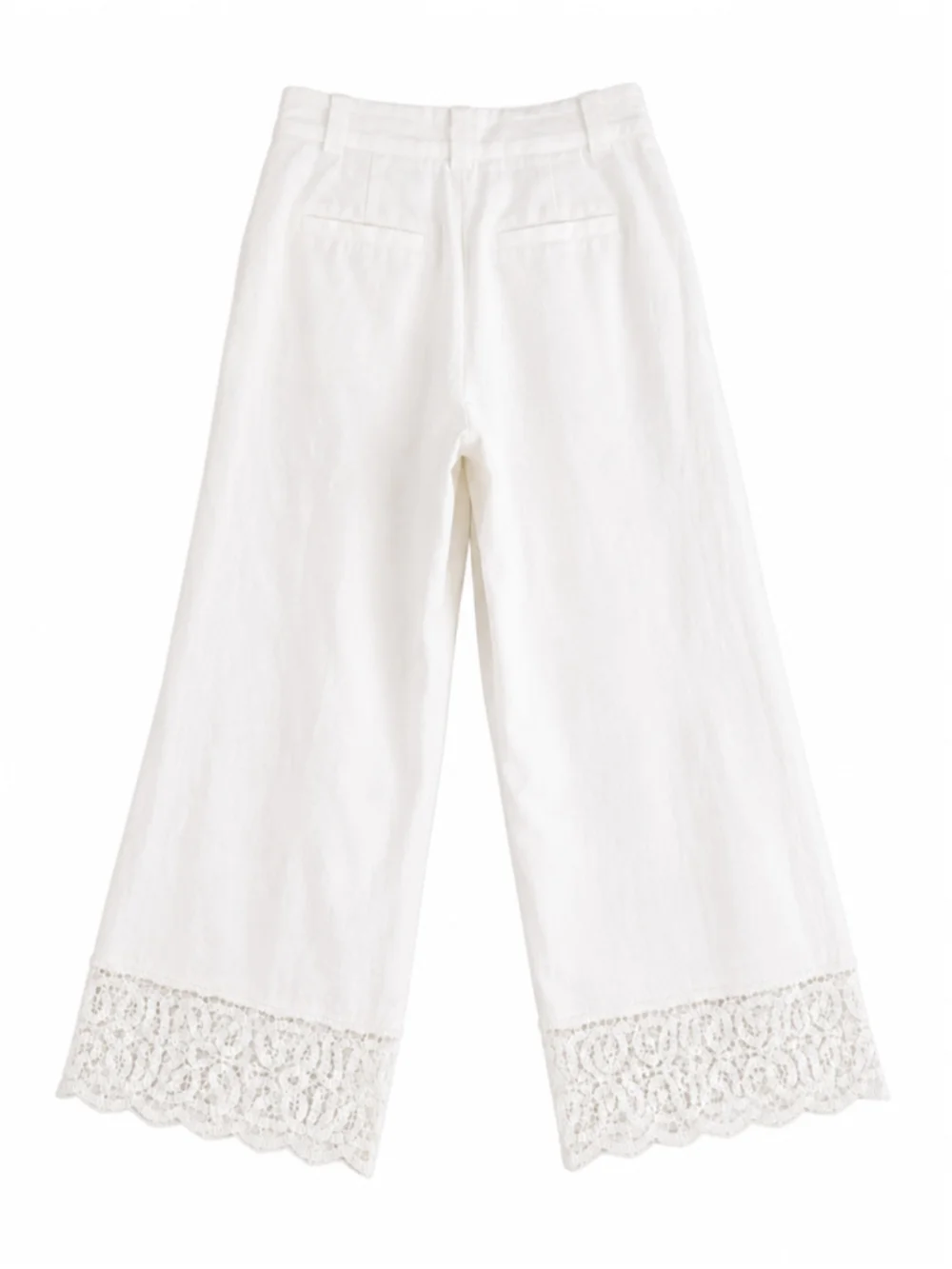 Zara White Linen Blend Lace Trim Cropped Pants Boho Cottagecore XS